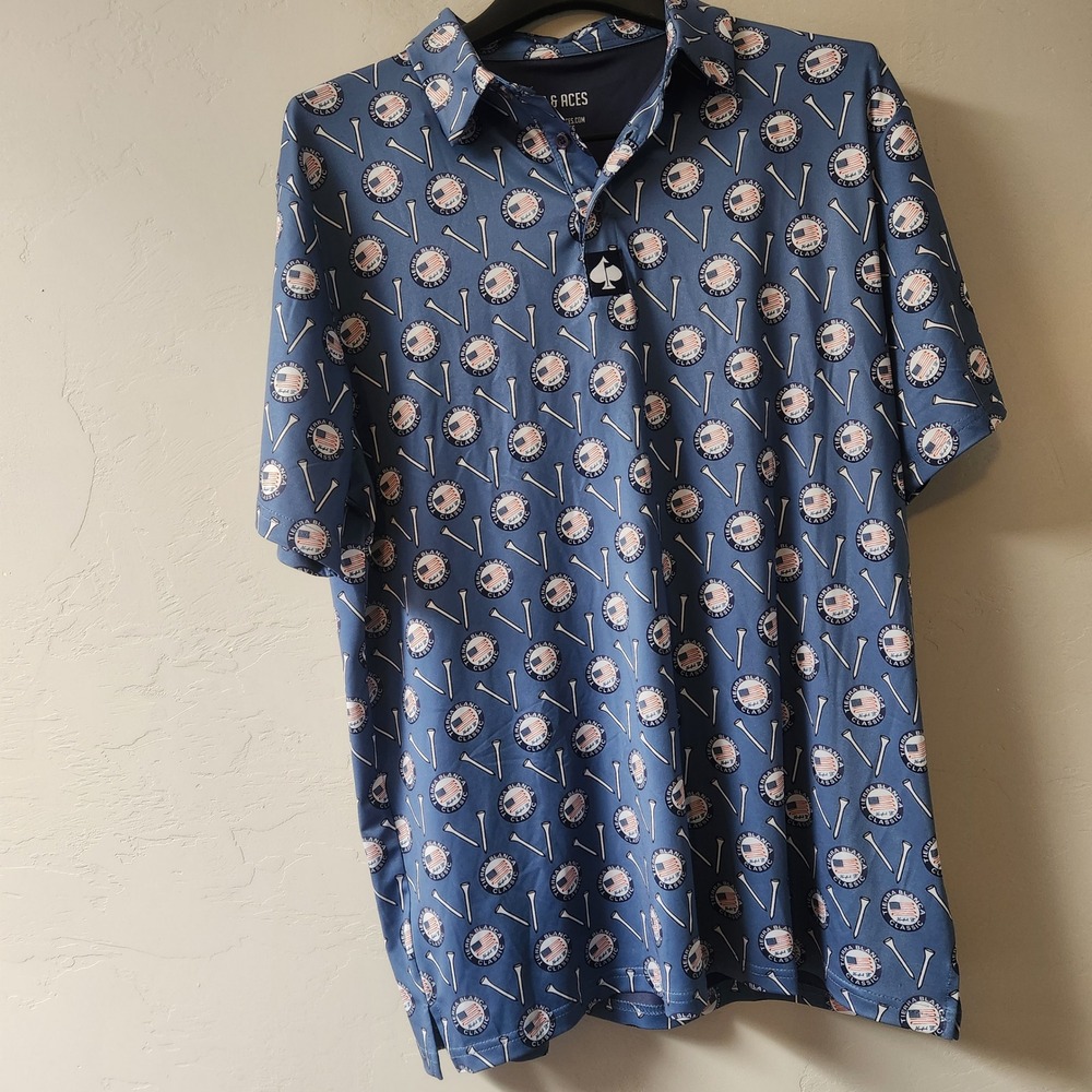 Pins & Aces‎ Tierra Blanca Classic Golf Polo Shirt Size XL Blue Golf Tee Print